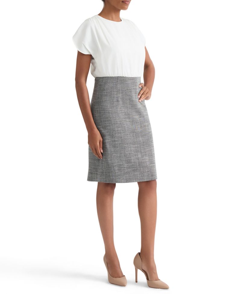 Women's Mixed-Media Tulip-Sleeve Sheath Dress