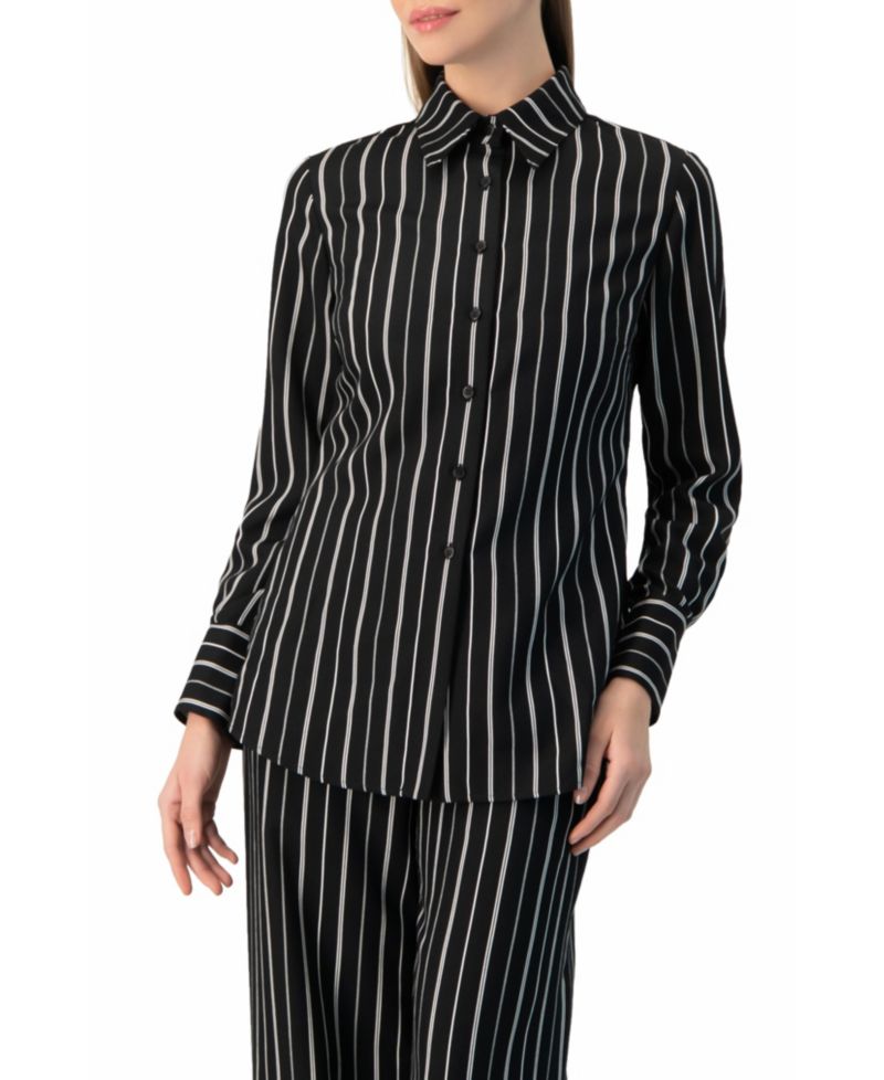 Women's Pinstripe Fitted Long-Sleeve Button-Front Shirt