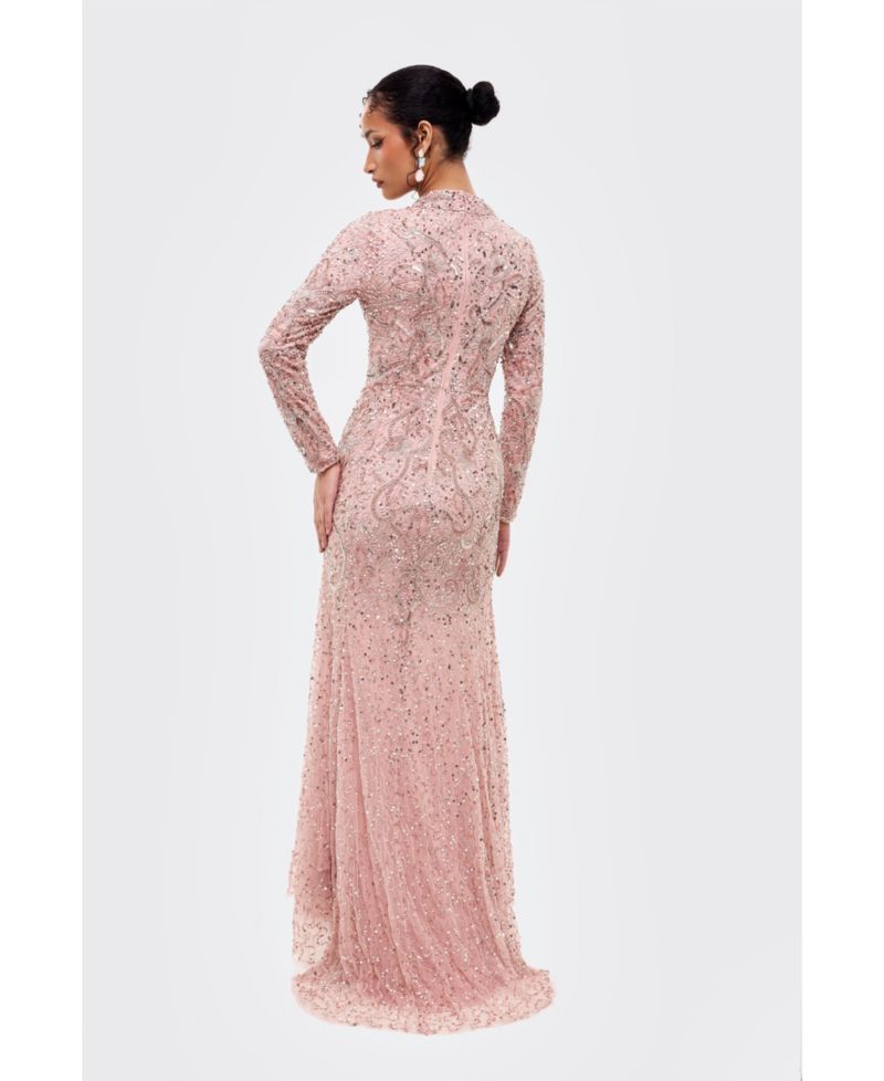 Women's Modest Embellished Sequins Trail Gown