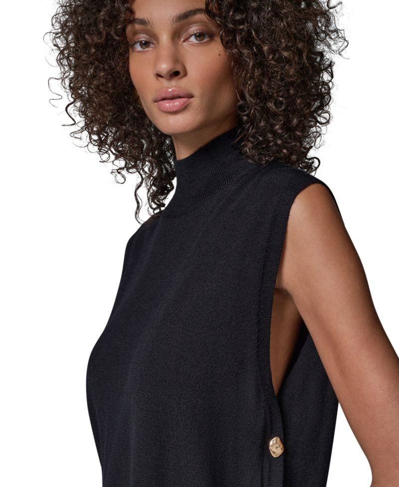 Women's Merino Wool Mock Neck Sleeveless Tunic Sweater