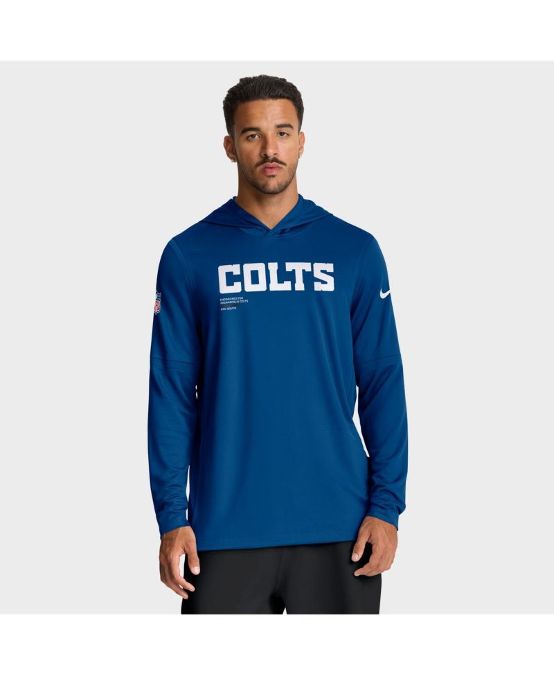 Men's Royal Indianapolis Colts Sideline Pure Fury Performance Long Sleeve Hoodie T-Shirt
