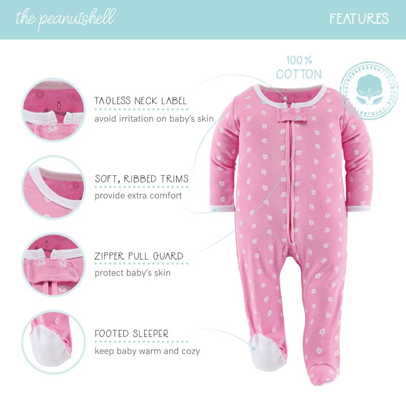 Baby Girls Floral Love Footed Sleepers for Girls, 3 Pack