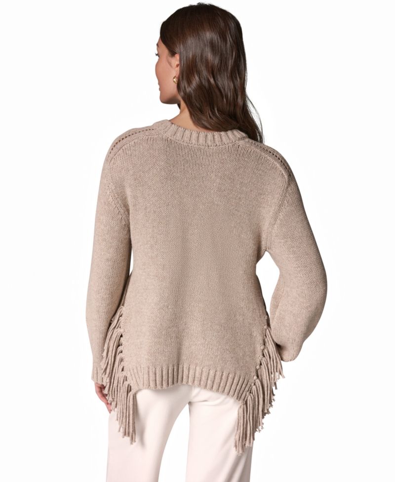 Women's Crewneck Long-Sleeve Fringe Sweater