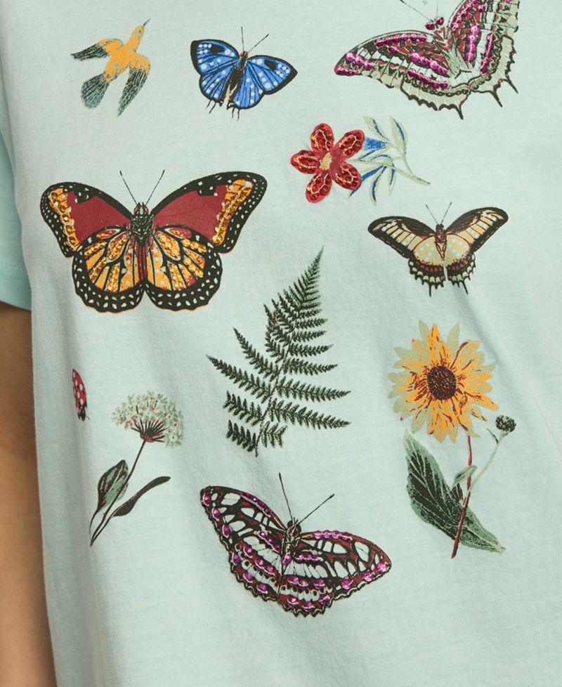 Women's Embellished Butterfly Print Boyfriend T-Shirt