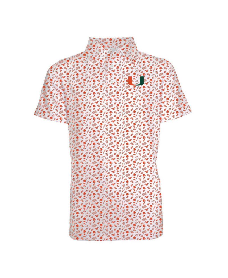 Big Boys and Girls Orange Miami Hurricanes Tom Allover Print Performance Polo Shirt