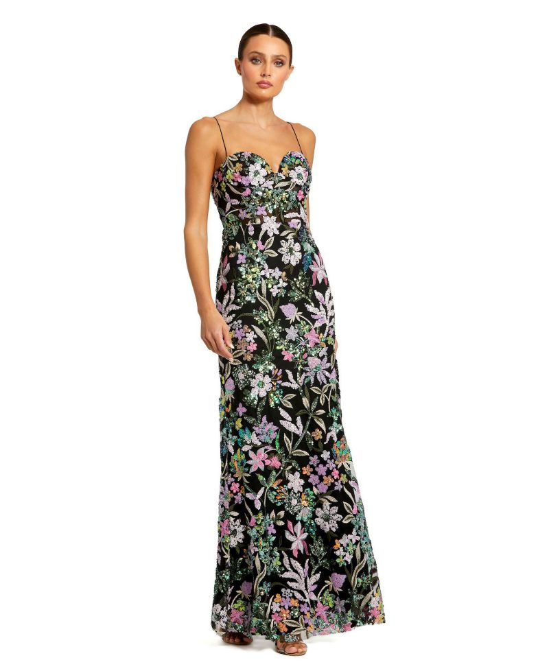 Women's Floral Embroidered Bustier Trumpet Gown