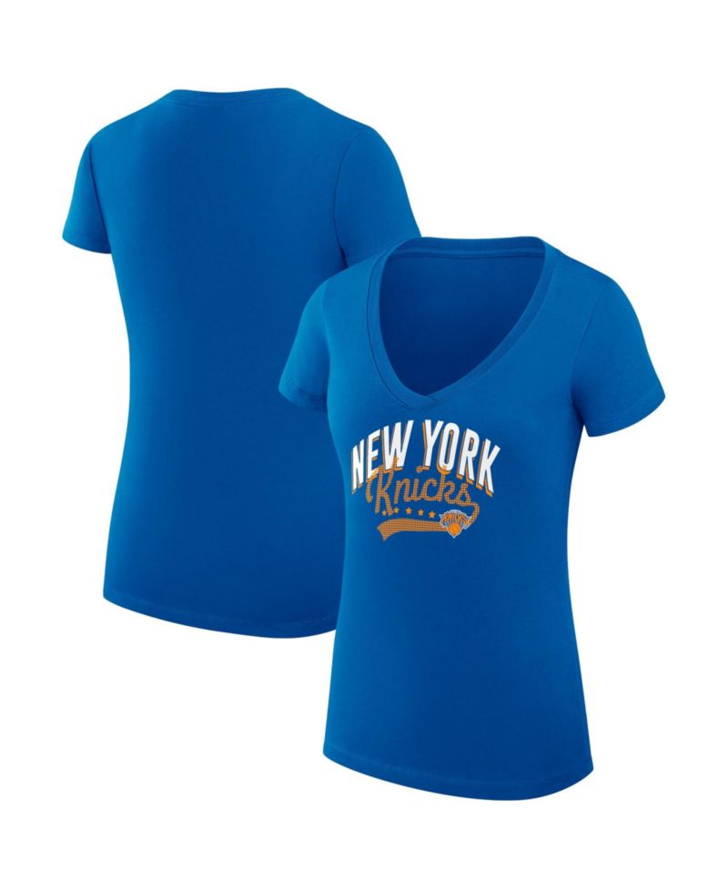Women's Blue New York Knicks Super-Slim Fit Lightweight Filigree Logo V-Neck T-Shirt