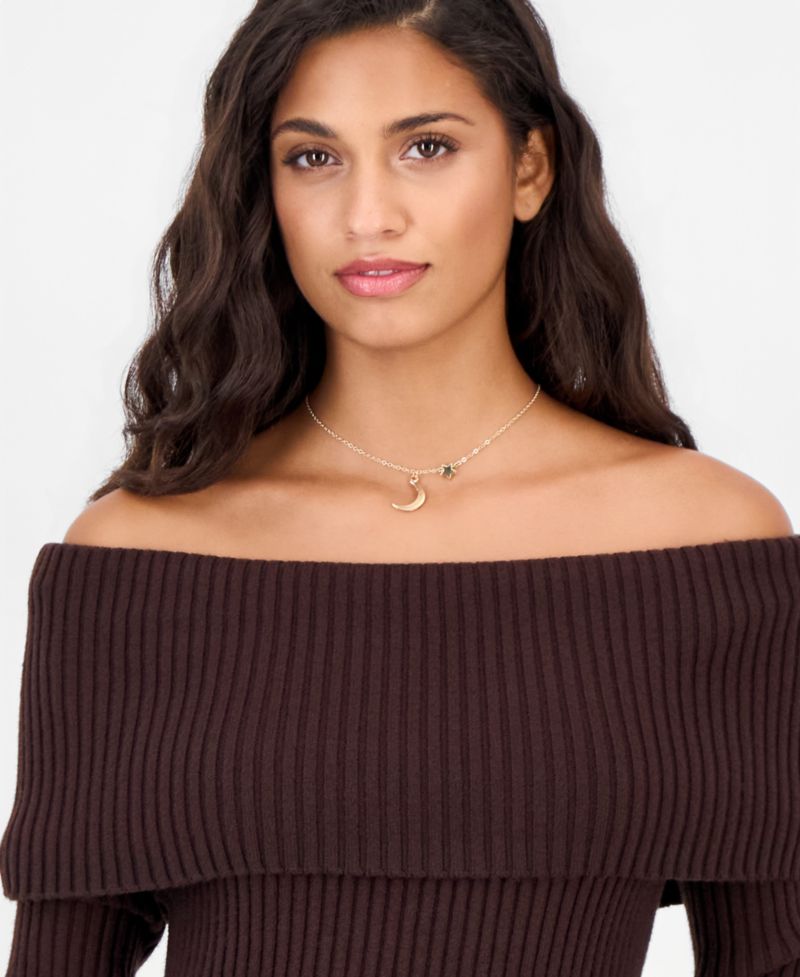 Juniors' Marilyn Striped Off-the-Shoulder Ribbed Pullover