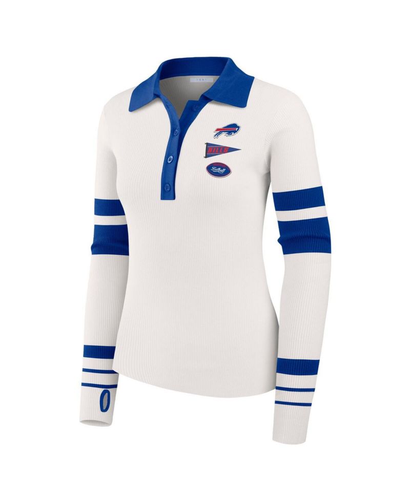 Women's White Buffalo Bills Ribbed Henley Sweater