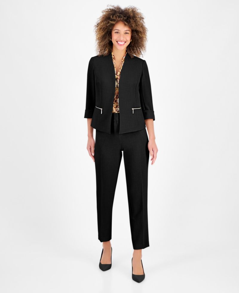 Women's Stretch Crepe Collarless ¾-Sleeve Blazer , Regular & Petite