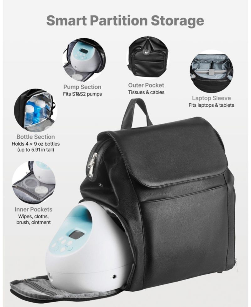 Breast Pump Backpack with Ice Pack, Fits S1/S2, Storage for Pump Accessories & Breastmilk, Portable Carrying Bag, Black