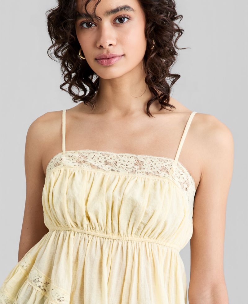Petite Asymmetrical Lace Trim Pull-On Top