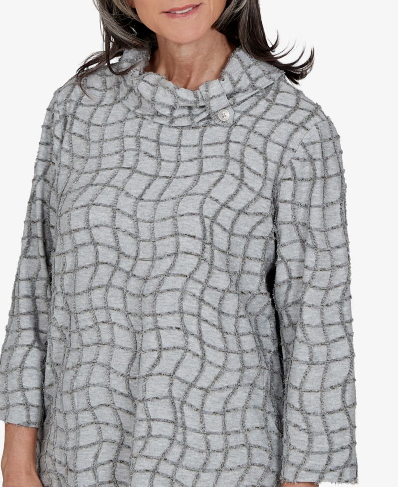 Petite 3/4-Sleeve Cowl Neck Geometric Blouse