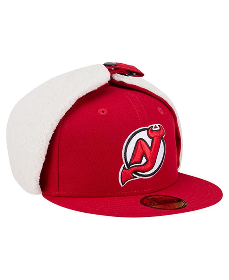 Men's Red New Jersey Devils Injection Dog Ear Classic Fitted Hat