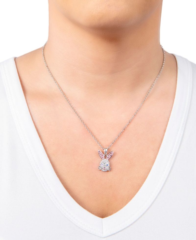 Pink and White Crystal Necklace in Fine Silver Plated Brass