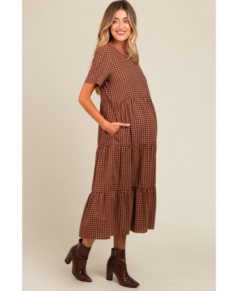 Women's Gingham Tiered Midi Dress