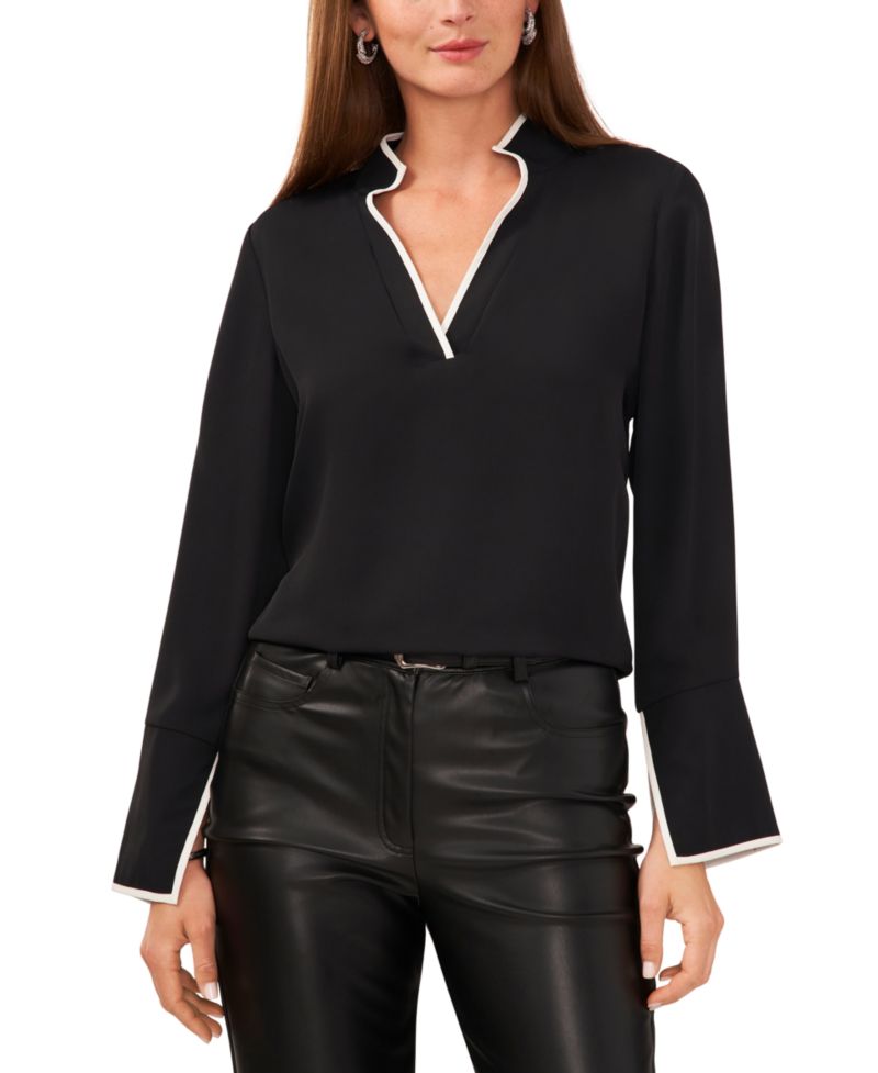 Women's Split-Neck Contrast-Trim Tunic Top