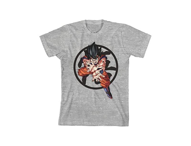 Goku w/ Symbol Graphic Youth Boy's Athletic Heather T-Shirt-Small