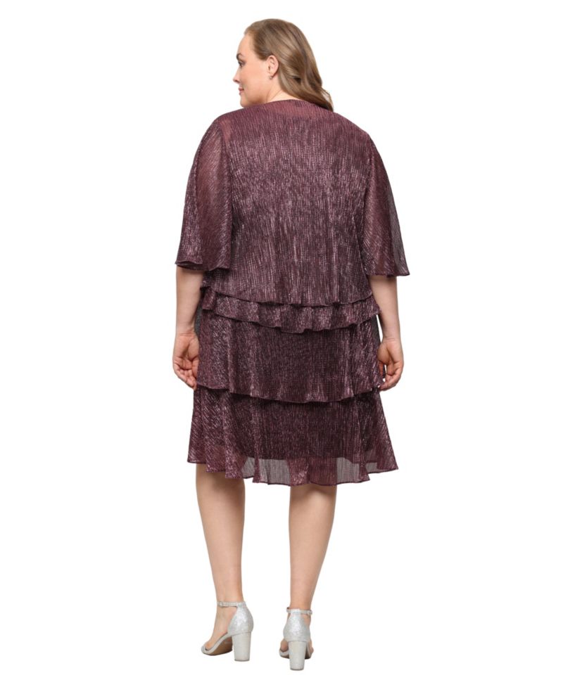 Plus Size 2-Piece. Metallic Tiered Dress & Jacket Set