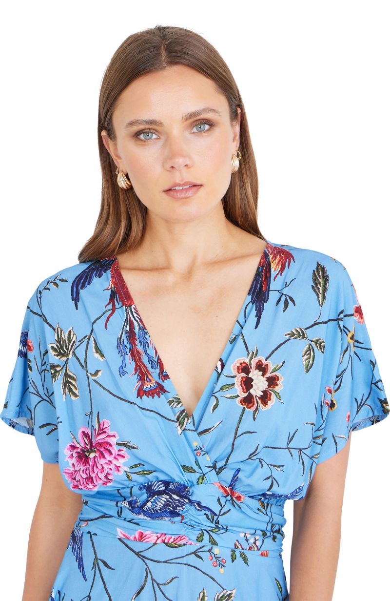 Women's Bird And Floral Print Midi Dress