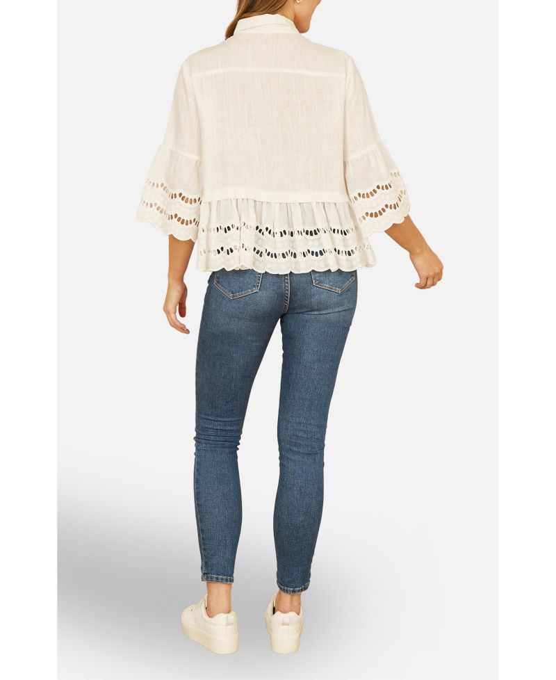 Women's 34 Sleeve Relaxed Scallop Trim Shirt
