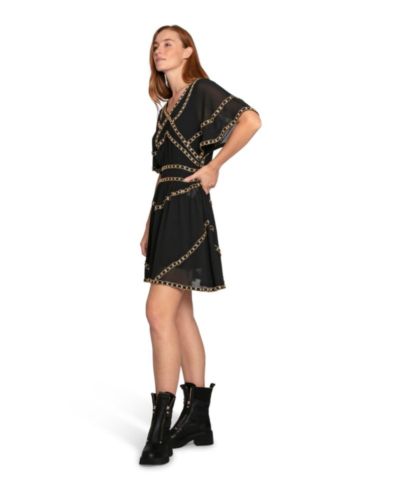 Golden Mark Beaded Trim Mini Dress