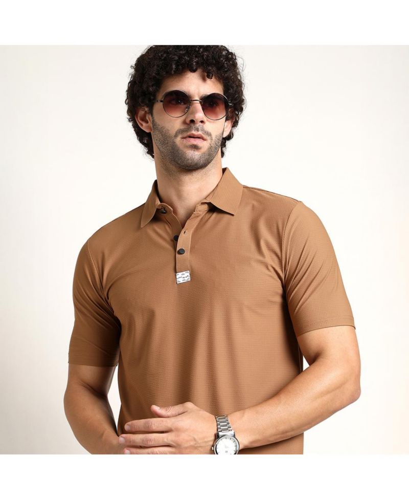 Men's Sepia Brown Seamless Waffle Polo T-Shirt