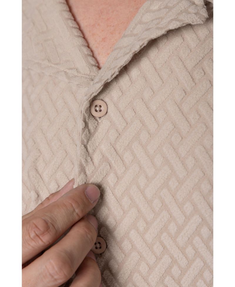 Men's Casual Textured Camp Collar Short Sleeve Button-Up Shirt