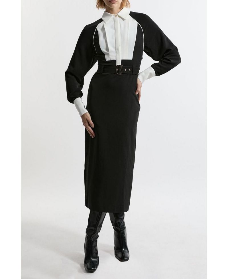 Women's Contrast Collar Midi Dress