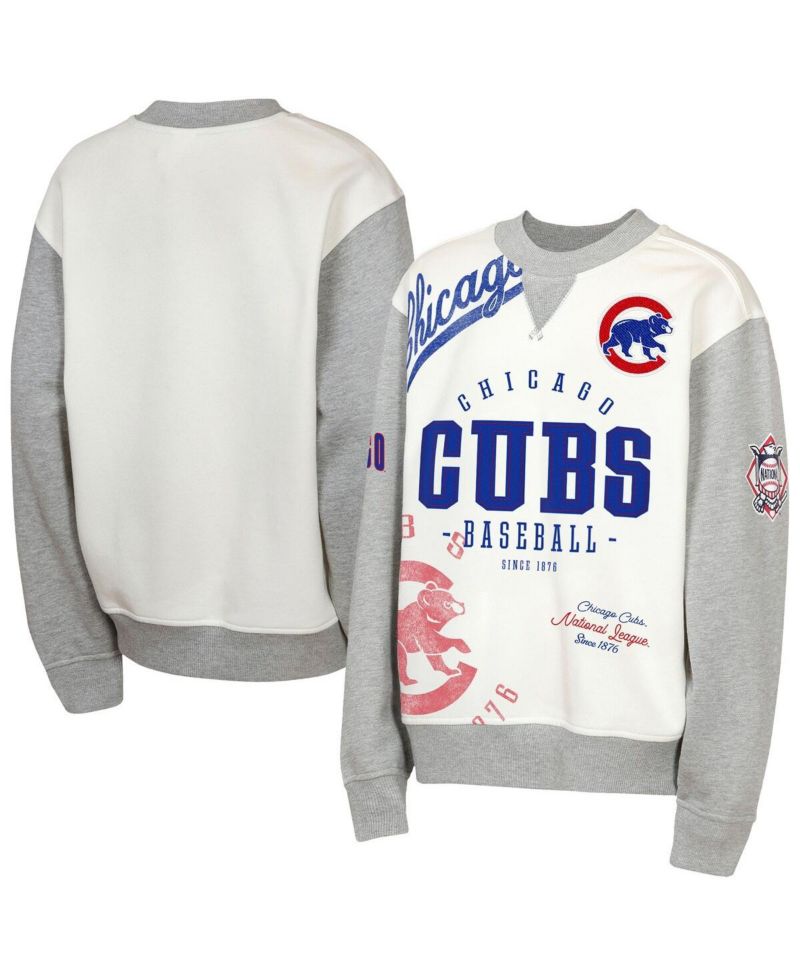 Big Boys and Girls Cream/Gray Chicago Cubs Big League Power Hit Fleece Sweatshirt