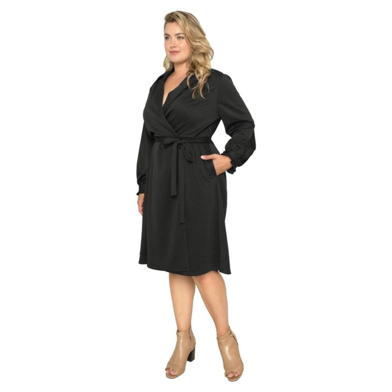 Women's Lapel Collar Crepe Wrap Dress