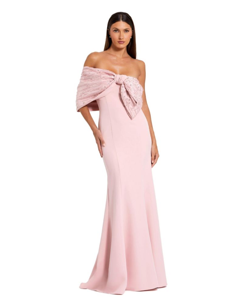 Women's Beaded Off-the-Shoulder Satin Trumpet Gown