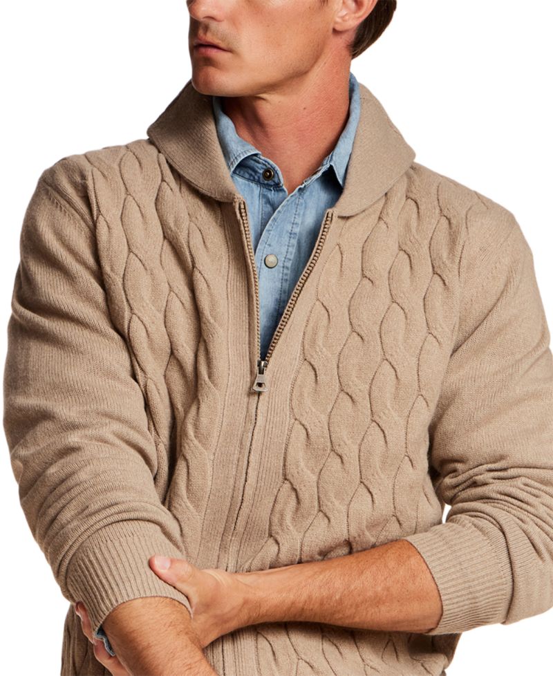 Men's Shawl Collar Cable Knit Sweater