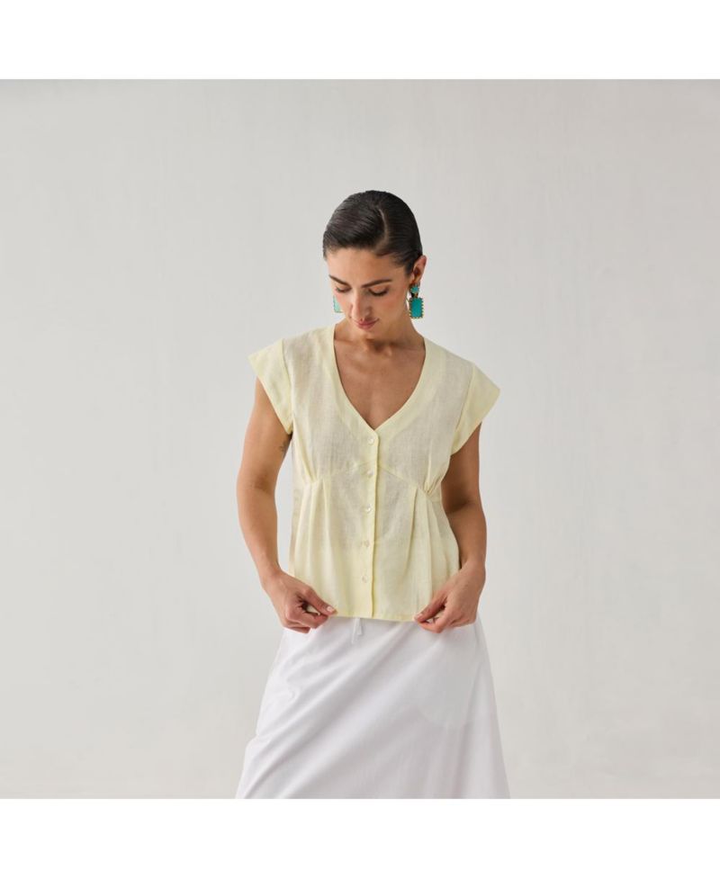 Women's The Deep V Neck Top in Butter Lemon
