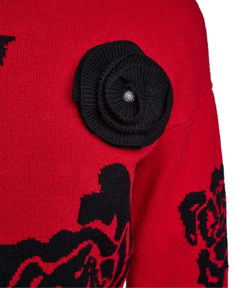 petite Mock-Neck Long-Sleeve Floral Sweater