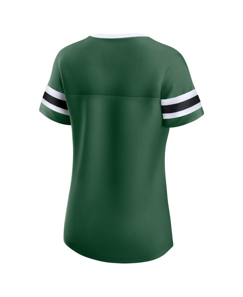 Women's Green New York Jets True Catch Iconic Rhinestone Bling Athena Lace-Up T-Shirt