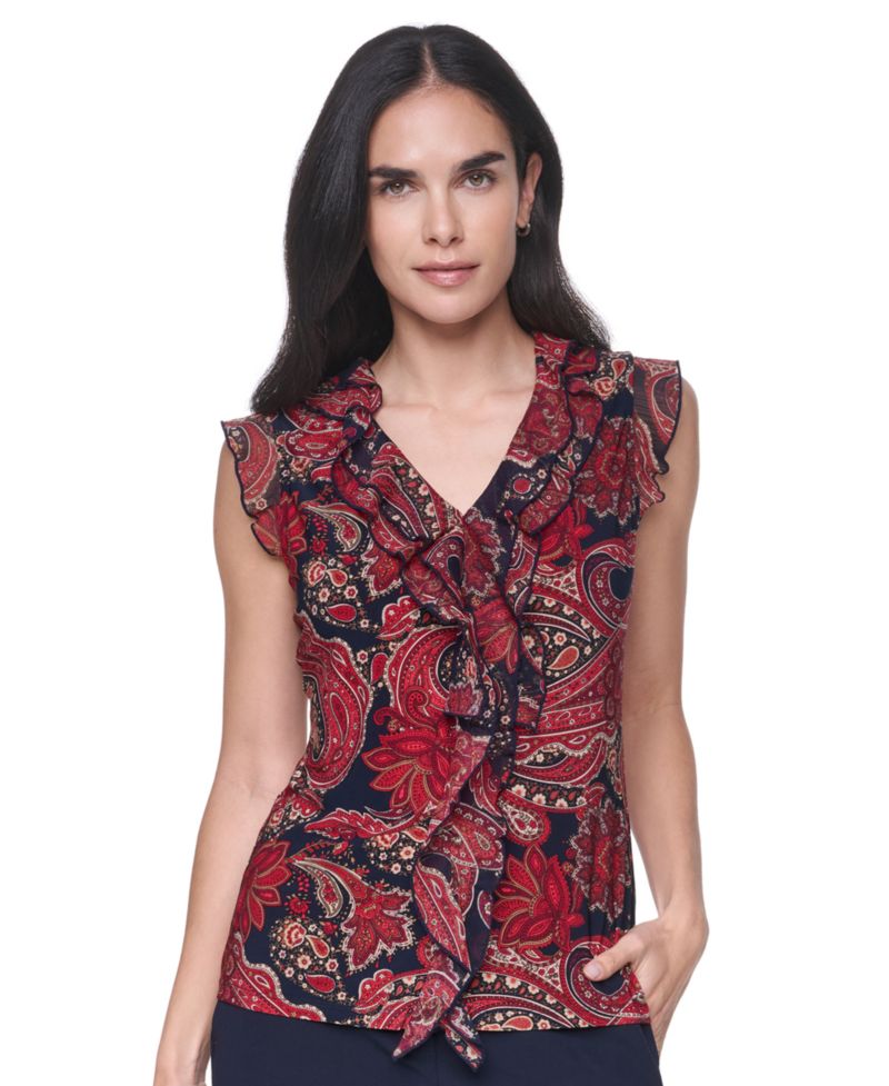 Women's Sleeveless Paisley V-Neck Blouse
