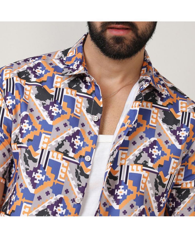 Men's Sienna Brown & Indigo Blue Bohemian Shirt
