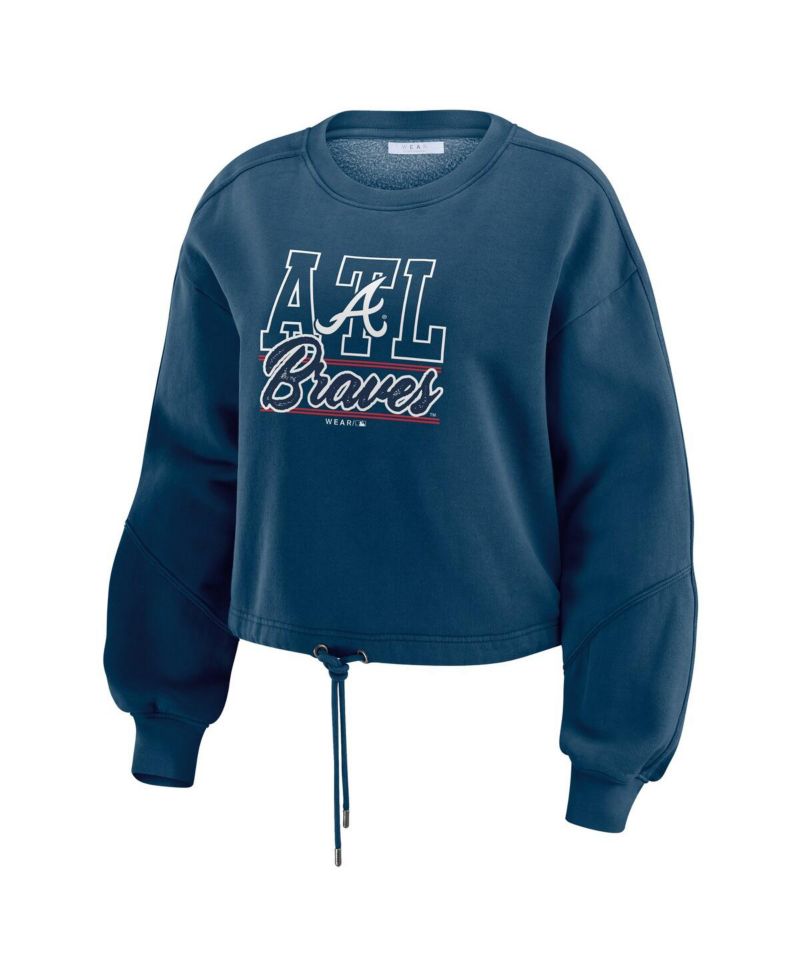 Women's Navy Atlanta Braves Washed Fleece Sweatshirt Shorts Lounge Set