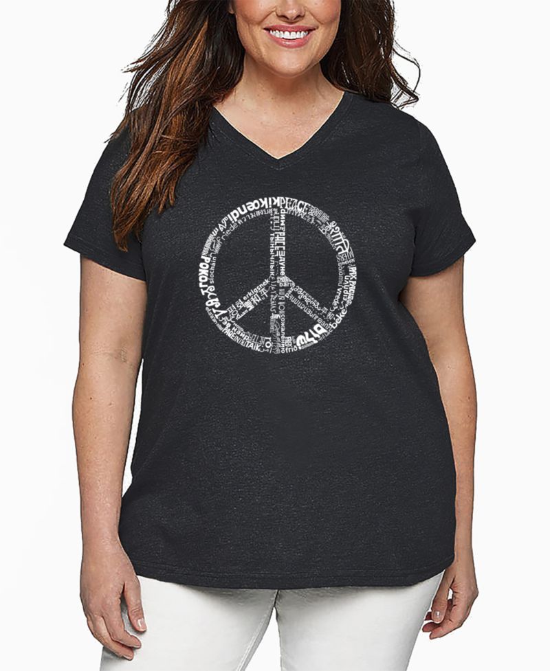 Plus Size THE WORD PEACE IN 77 LANGUAGES Word Art V-Neck T-Shirt