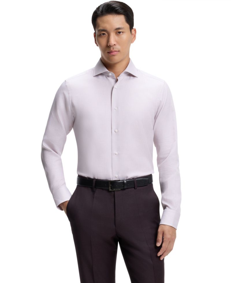 BOSS by Men's Cotton Fine-Striped Regular-Fit Dress Shirt