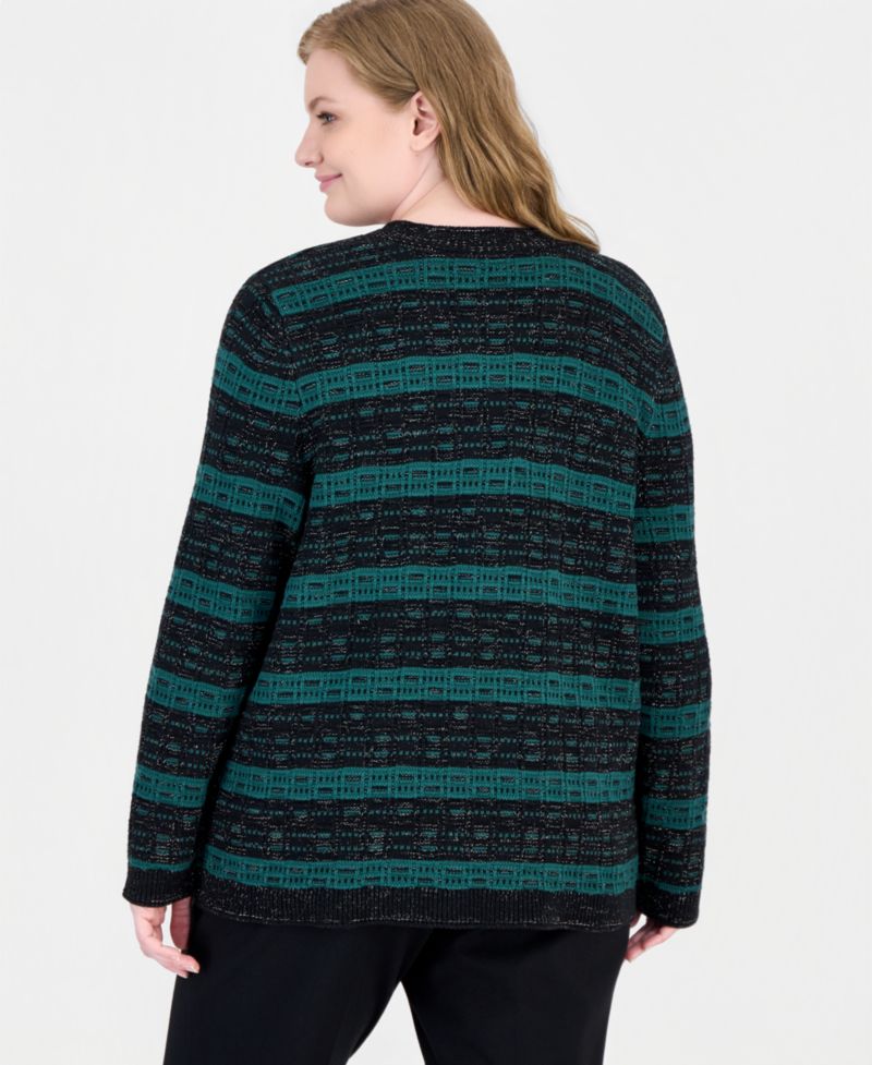 Plus Size Open-Front Textured-Stitch Cotton-Blend Cardigan
