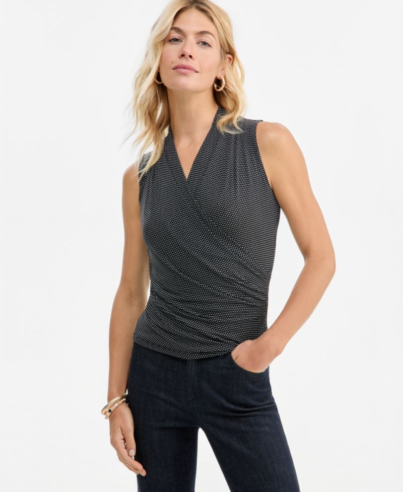 Women's Ruched Mesh V-Neck Surplice Tank