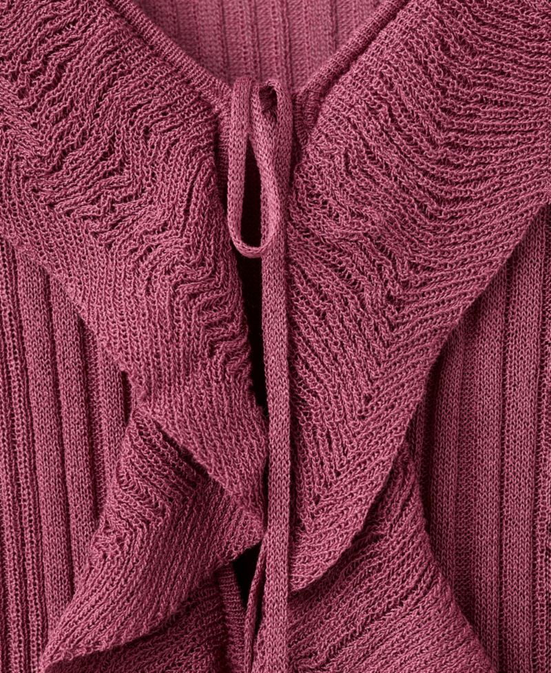 Women's Ruffled Detail Textured Knit Cardigan Sweater