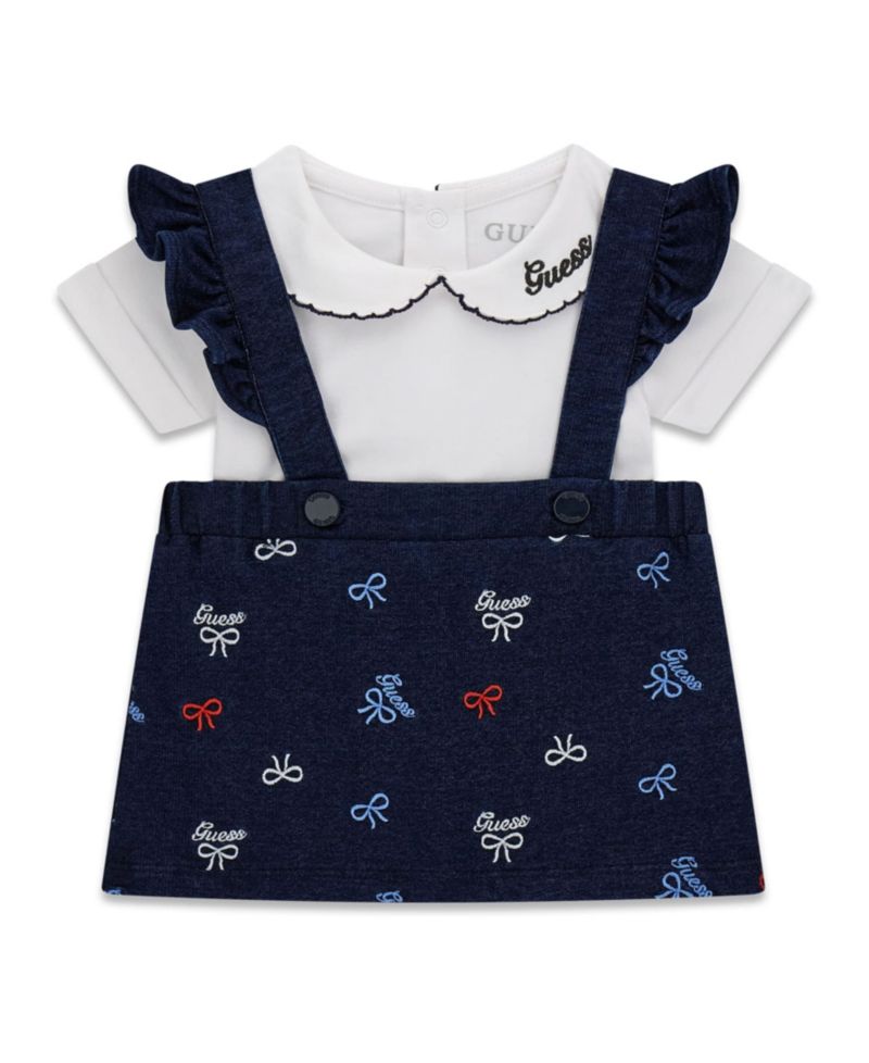 Baby Girls' Short-Sleeve Bodysuit and Knit Denim Skirtall, 2-Piece Set