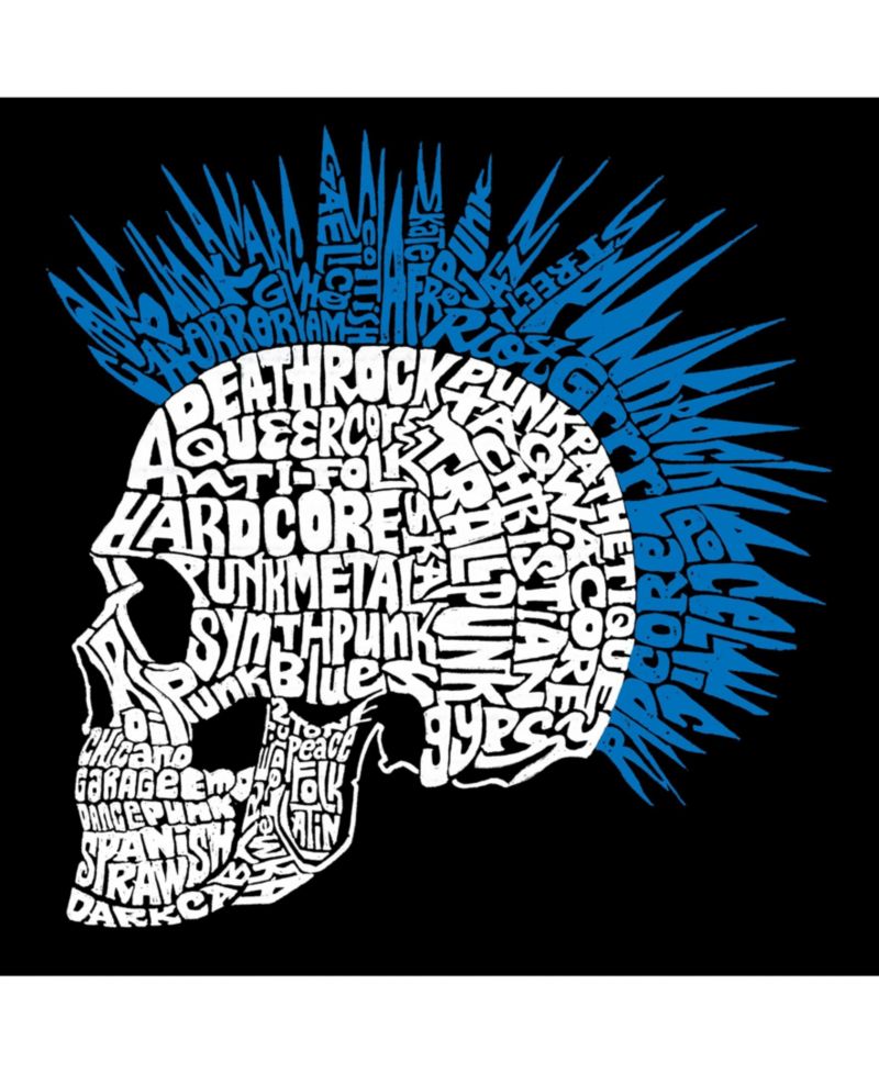 Men's Cotton/Poly Blend Word Art T-Shirt - Punk Mohawk Skull