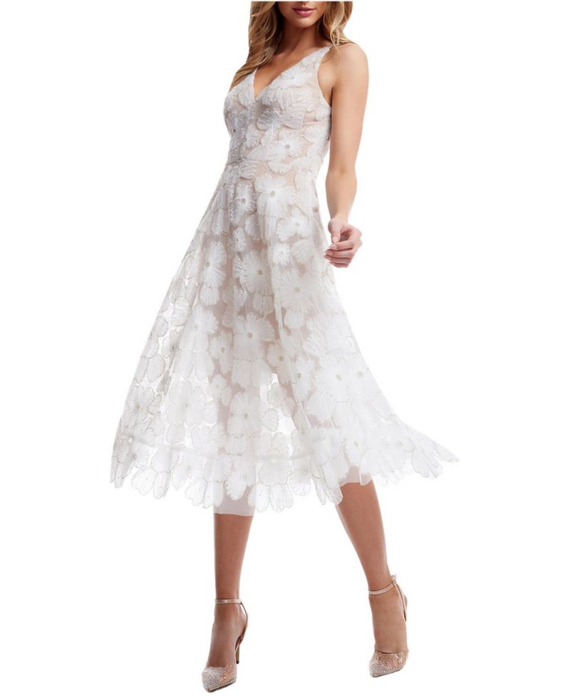Women's Blair 3D Floral Embroidered Midi Fit and Flare Dress