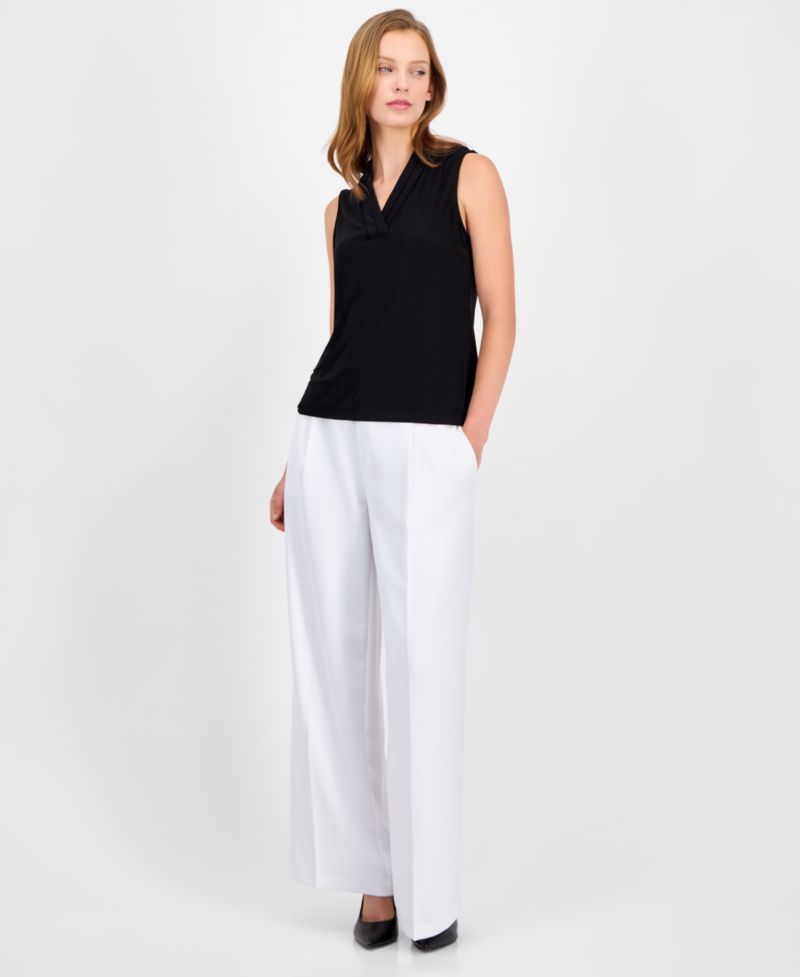 Petite Pleated V-Neck Top