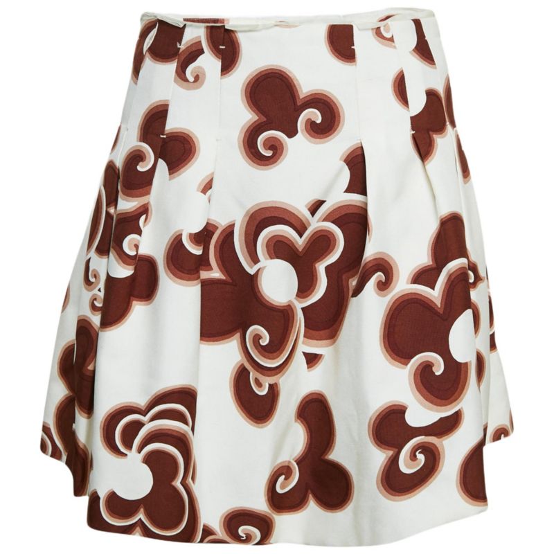 Women's Brown Doodle Print Silk Pleated Mini Skirt