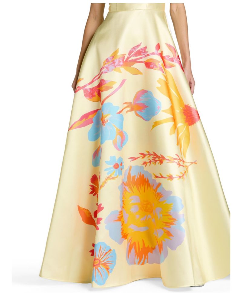Women's Strapless Floral Printed Mikado Ball Gown